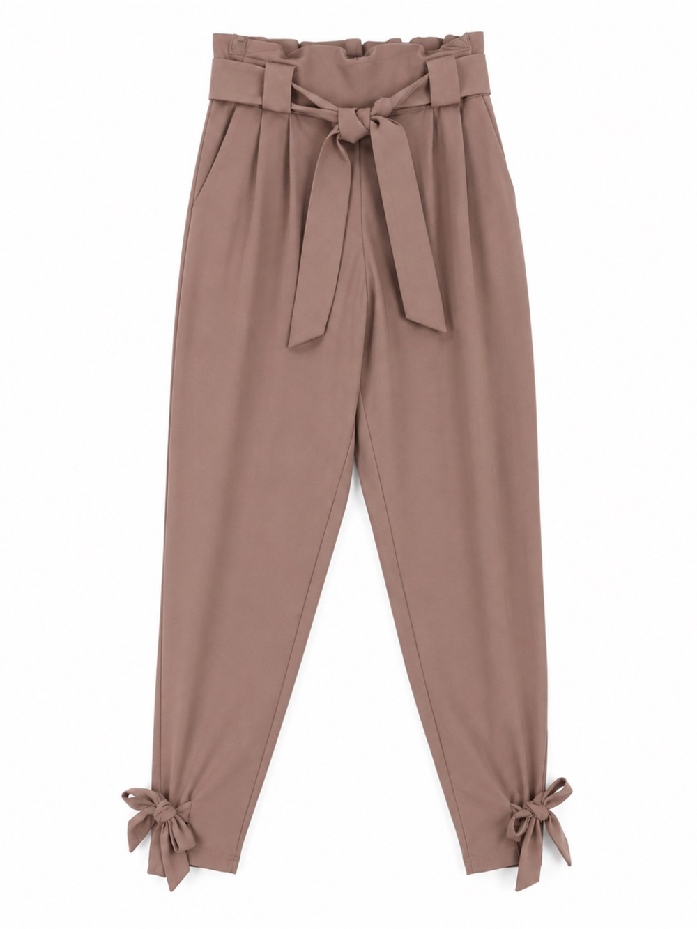 Grace Karin Women’s Paperbag Tie Waist Ankle Pants Size Small Taupe Bow Detail